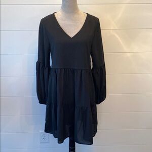Black V-Neck Dress with long sleeves